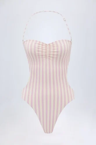 Bañador Biarritz con escote halter y aberturas en malva