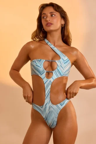 Bañador de una pieza Signature Swim II con estampado azul