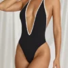 Bañador tanga con cuello halter Zarela en negro
