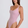 Bodis de jersey de algodón elástico con espalda cruzada en capas en color malva