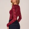 Bodis de manga larga con encaje Letizia en rojo cereza