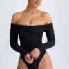 Bodis fruncidos con hombros descubiertos Ceyln Modal en negro