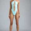 Body de verano con cuello halter y cordones en azul hielo
