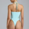 Body de verano con cuello halter y cordones en azul hielo