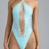 Body de verano con cuello halter y cordones en azul hielo