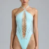 Body de verano con cuello halter y cordones en azul hielo
