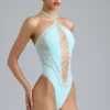 Body de verano con cuello halter y cordones en azul hielo