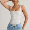 Body Jolla de modal con cuello cuadrado en rayas azules y amarillas