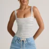 Body Jolla de modal con cuello cuadrado en rayas azules y amarillas