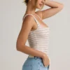 Body Jolla de modal con cuello cuadrado en rayas rosa y amarillo