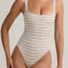 Body Jolla de modal con cuello cuadrado en rayas rosa y amarillo
