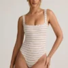 Body Jolla de modal con cuello cuadrado en rayas rosa y amarillo