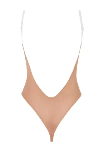 Body tanga de malla suave con tirantes invisibles de Intimates en melocotón cálido