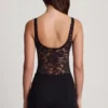 Body Zayla de encaje transparente con escote pronunciado y flecos en negro