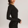 Body Ziva de modal, cuello redondo y manga larga en negro