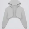 Bolero corto con capucha de jersey cepillado en gris niebla
