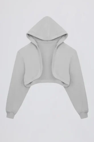 Bolero corto con capucha de jersey cepillado en gris niebla