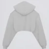 Bolero corto con capucha de jersey cepillado en gris niebla