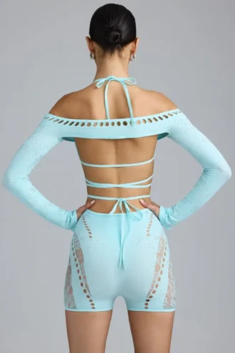 Bolero corto Pixie con adornos en azul hielo