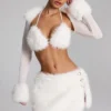 Bolero Vira con ribete de piel sintética en blanco