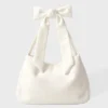 Bolso tote de pana con lazo en color marfil