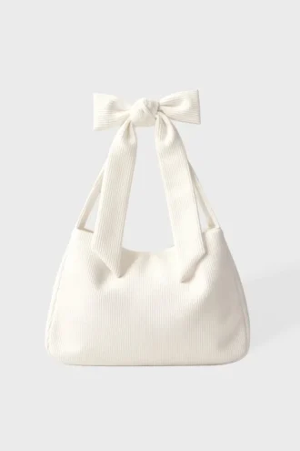 Bolso tote de pana con lazo en color marfil