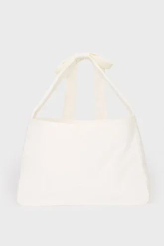 Bolso tote de pana con lazo en color marfil