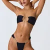 Braguitas de bikini cheeky con tirantes anchos y adornos Sunray en negro