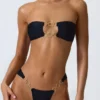 Braguitas de bikini cheeky con tirantes anchos y adornos Sunray en negro