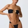 Braguitas de bikini cheeky con tirantes anchos y adornos Sunray en negro
