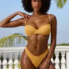 Braguitas de bikini hipster de ropa de baño arrugadas en color Marigold