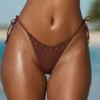 Braguitas de bikini tanga con cordón Polynesia en marrón chocolate