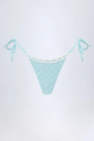 Braguitas de bikini tanga con lazos laterales Vernazza de broderie anglaise en azul polvo