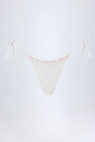 Braguitas de bikini tanga con lazos laterales Vernazza en blanco con bordado inglés