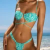 Braguitas de bikini tipo tanga con fruncidos Cagliari en estampado multicolor azul