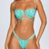 Braguitas de bikini tipo tanga con fruncidos Cagliari en estampado multicolor azul