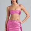 Bralette corta de denim metalizado Kennedy en rosa intenso