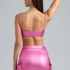 Bralette corta de denim metalizado Kennedy en rosa intenso
