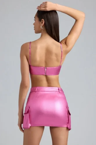 Bralette corta de denim metalizado Kennedy en rosa intenso