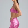 Bralette corta de denim metalizado Kennedy en rosa intenso