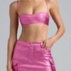 Bralette corta de denim metalizado Kennedy en rosa intenso