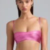 Bralette corta de denim metalizado Kennedy en rosa intenso