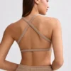 Bralette de cuello redondo en rizo de toalla, color marrón moca