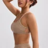 Bralette de cuello redondo en rizo de toalla, color marrón moca
