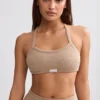 Bralette de cuello redondo en rizo de toalla, color marrón moca