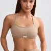 Bralette de cuello redondo en rizo de toalla, color marrón moca
