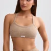 Bralette de cuello redondo en rizo de toalla, color marrón moca