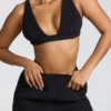 Bralette de felpa con cuello en V para estar por casa en negro
