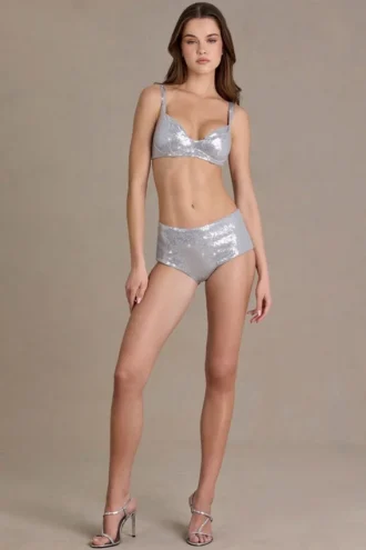 Bralette de malla con lentejuelas Amaris en color plateado
