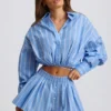 Camisa corta multiuso de popelín de algodón a rayas en azul